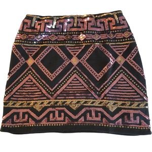 Peachpuff Art Deco Retro Sequin Stretch Mini Skirt